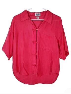 2284 * Details Express Vintage Silk Button Down Shirt Bright Pink Size M